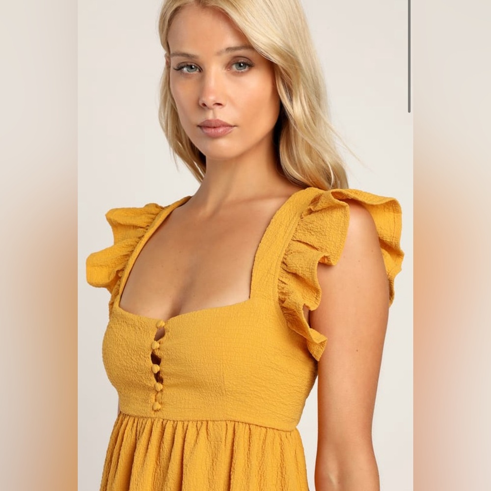 Springtime Splendor Marigold Ruffle Backless Midi Dress